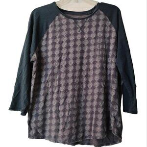 Mossimo Blue Grey Purple Aztec  Raglan Long Sleeve Shirt Boho Southwestern